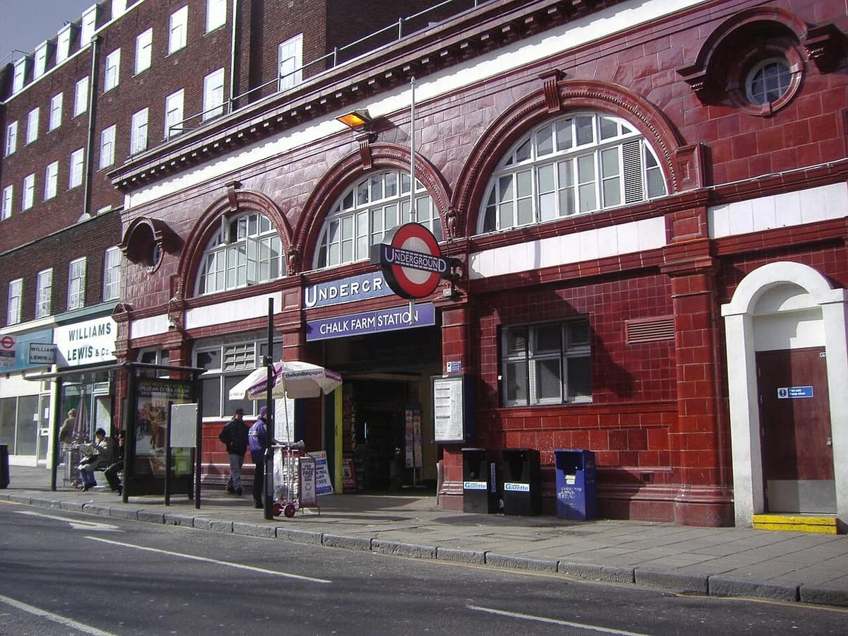 Exterior of Chalk Farm Tube station in London.